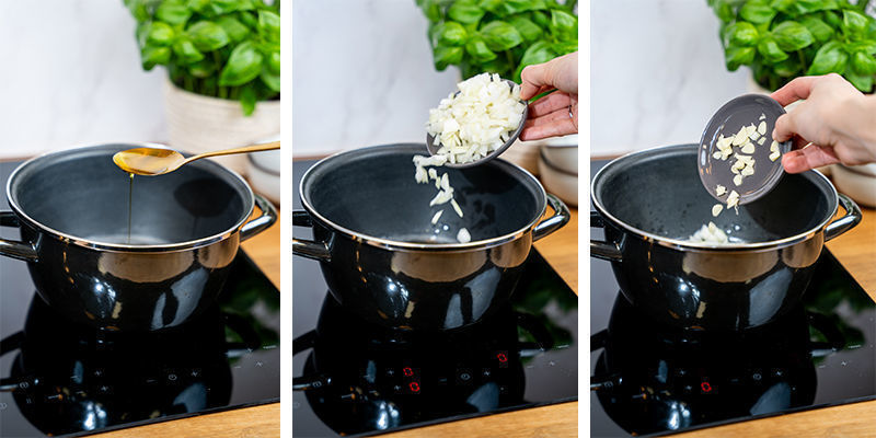 Calienta El Aceite Sin Marihuana En Una Olla Y Saltea Las Cebollas Picadas Hasta Que Estén Transparentes. Agrega El Ajo Y Cocina Hasta Que Suelte Su Aroma